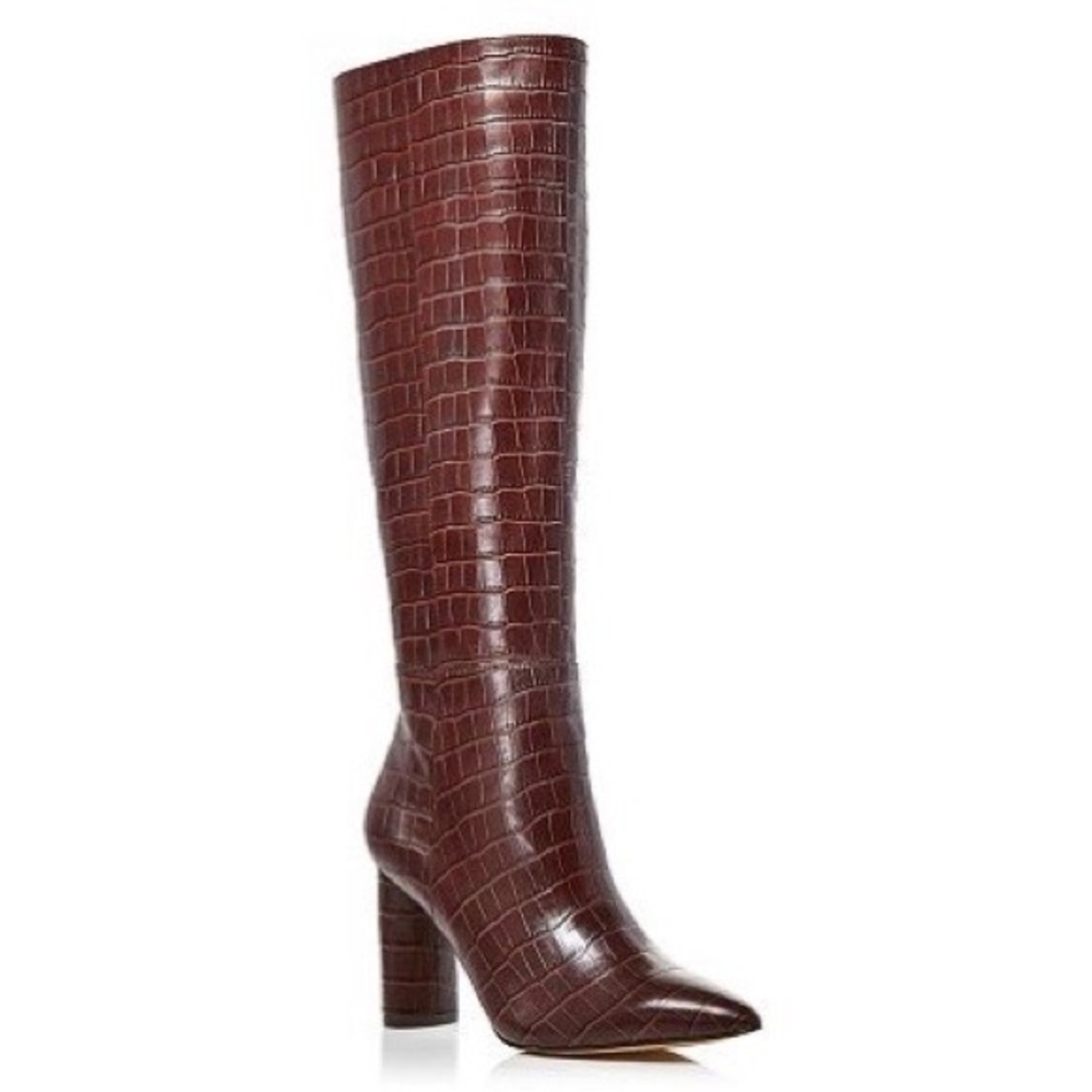 ✨ Bloomingdale's Aqua Maria Knee-high Snake Embossed Leather Boot brown 8M